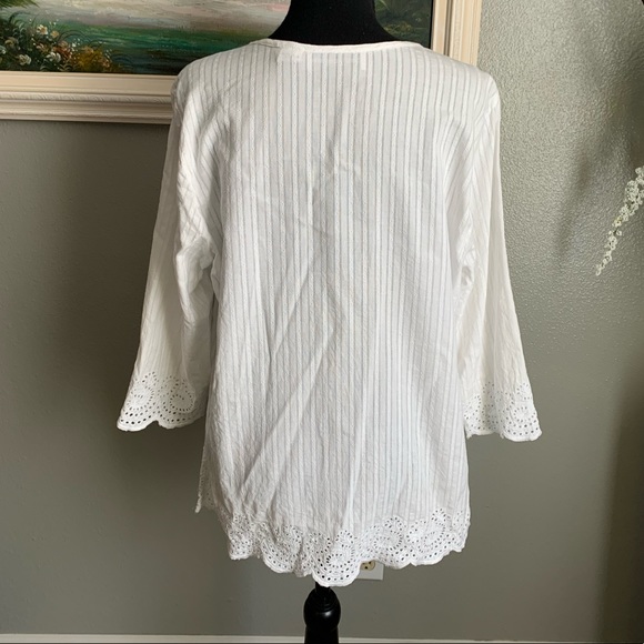 Cathy Daniels women’s 100% Cotton White Blouse Size Medium - Picture 7 of 17